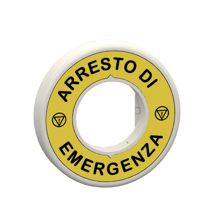 ZBY9W2M630 - ILL. RING 230V 1 RED FIXED LED TEXT ARRESTO DI EMERGENZA WITH LOGO YELLOW LABEL