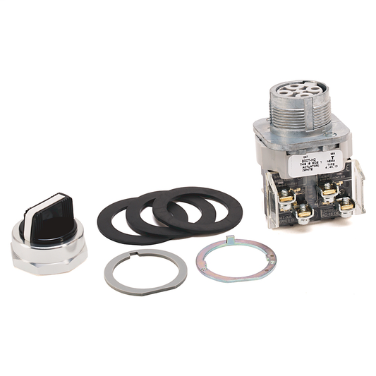 800T-H5B - 30.5mm Type 4/13 2 Pos Sel. Switch-Non-Illum., White, Std. Knob Spring Return fr/ Right, 2 NO-2 NC