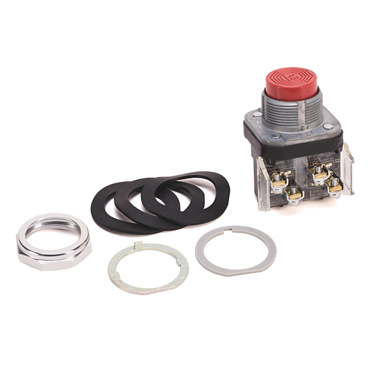 800T-B6B - 30.5mm Type 4/13 Mom. Contact PB, Non-Illum., Red, Extended Hd, 2 NO-2 NC