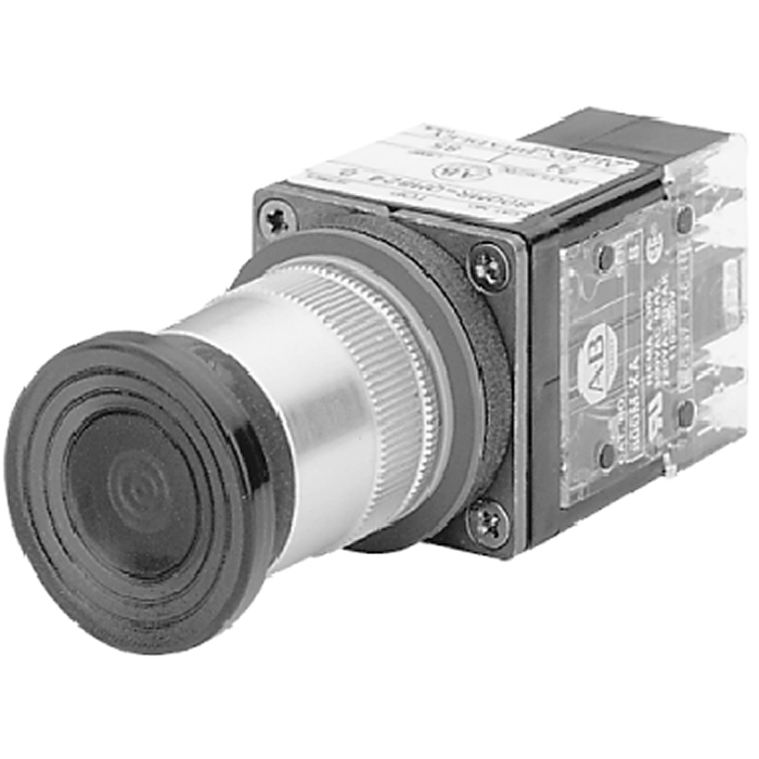 800MR-QMBL24AA - 800MR Momentary Contact Push Button Units, Illuminated, Full Voltage, Mushroom Head, LED Illumination, 24 V AC/DC, Amber, 1 N.O - 1 N.C., Stab Terminals