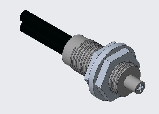 43PR-NKS61FS - 43P Plastic Fiber Optic Cables, Diffuse (Bifurcated), Threaded, M6 X 0.75 & Ø 2.5 mm, Stainless Steel, Coaxial - 1 X 0.75 mm and 4 X 0.25 mm, Polyethylene, -30°C to +70°C, 2 m (78 in.) cable, 2.2 mm Aperture Amplifier, R1, M1