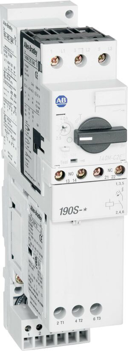 190S-BND2-DC10C-A11-KN - 190E Eco Starter / 190S MCS Compact Starter, 100-C12, Common Open Type, 1 N.O. 0 N.C., 140M-D8E (D-Frame), High Break Plus, Internal Auxiliary Contact 1 N.O. + 1 N.C., 6.3 - 10 A, 110V 50Hz / 120V 60Hz, , Lockable Twist Knob black