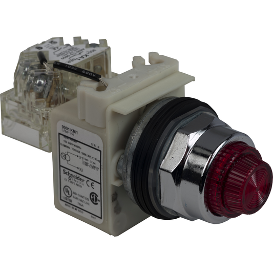 9001KT1R31 - Push-to-test pilot light, Harmony 9001K, metal, polycarbonate, fresnel lens, red, 30mm, 110...120V