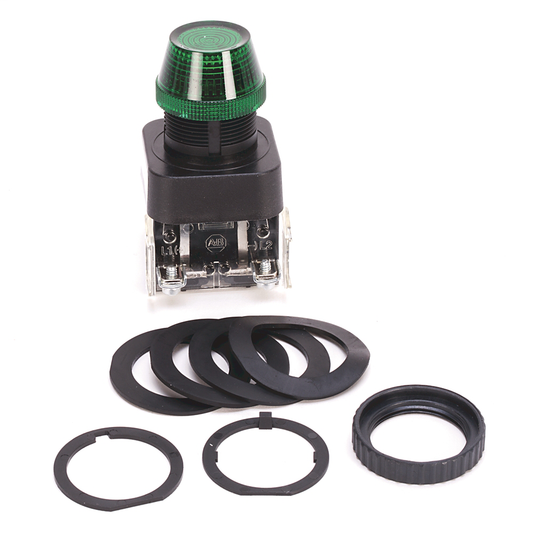 800H-QR10G - 30.5mm Type 4/4X/13 Pilot Light, Full Voltage, No Test Option, Incand., Green, 120V AC