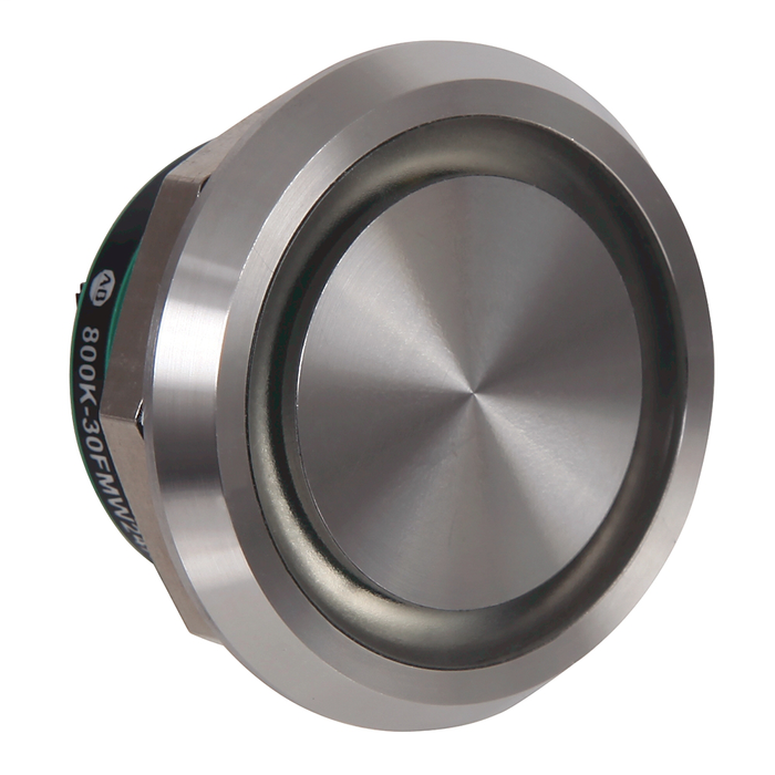 800K-30FMW24X10E100J - 800K Piezo Operators, 30.5 mm Operator Size, Flush, Momentary Operator Type, White, 24V DC, 1 N.O. Contact Block, Custom text - font size 20 pt