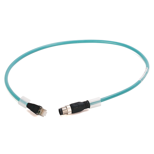 1585D-M4UBJM-0M6 - 1585 Ethernet Cables, 4 Conductors, M12, Straight Male, Standard, RJ45, Straight Male, Teal PUR, Shielded, 100BASE-TX, 100 Mbit/s, High Flex, PUR, Halogen Free, 10 million cycles