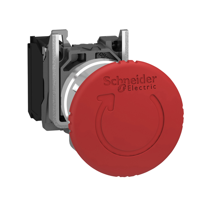 XB4BS8442 - Interruptor de parada de emergencia, Harmony XB4, metal, hongo rojo 40 mm, 22 mm, gatillo con enclavamiento, girar para liberar, 1 NC