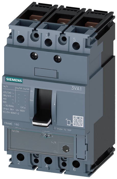 3VA1110-5MH32-0AA0 - BRKR 3VA11 3P 100A 55KA MCP HI NUT