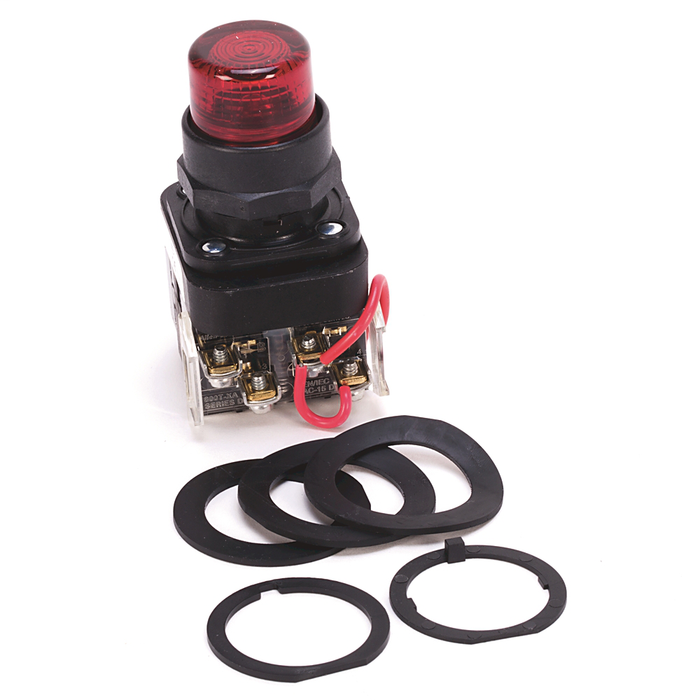 800HC-PRTH16G - 30.5mm Type 4/4X/13 Pilot Light, Xfmr, Push-to-Test, LED, Green, 120V AC 50/60 Hz, 1 NO-1 NC, Finger Safe Guards