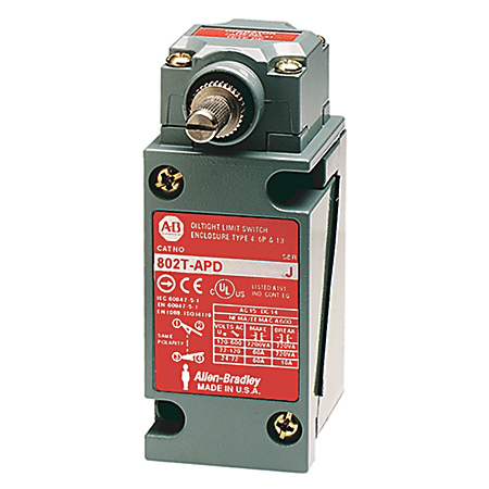 802T-APDD5 - Limit Switch, NEMA Type 4 and 13 Oiltight Construction, Plug-In, Safety Switch, Lever Type, Spring Return, Standard Operating Torque, 2-Circuit, CW and CCW operation, Whole Switch, 5-Pin DC Micro-Type Receptacle