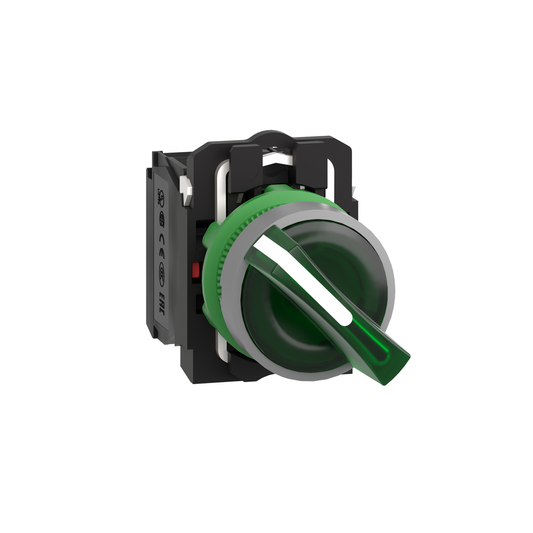 XB5AK123M5C0 - Selector luminoso, Harmony XB5, LED universal, bisel gris, mango verde, 22 mm, 2 posiciones, contacto fijo, 1 NA + 1 NC, 230 V CA