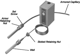 837-N7 - Brass, remote armored capillary, 8-1/2 in. (216mm) thermostat well