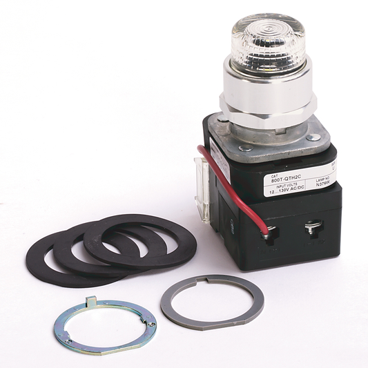 800T-QTH2RG1Y - 30.5mm Type 4/13 Pilot Light, LED, Red, 12-130V AC/DC, 2 N.O. - 2 N.C. Stackable Sealed Switch