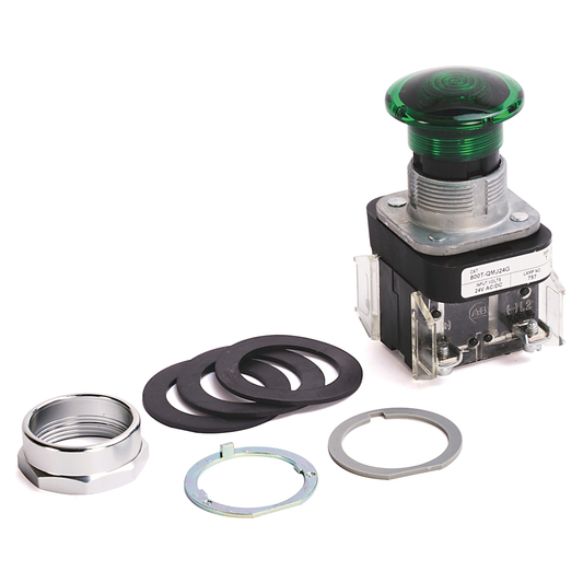 800T-QMJH2A - 30.5mm Type 4/13 Mom. Contact PB-Illum., Amber, Jumbo Mushroom Hd, LED, 12-130V AC/DC, 1 NO-1 NC