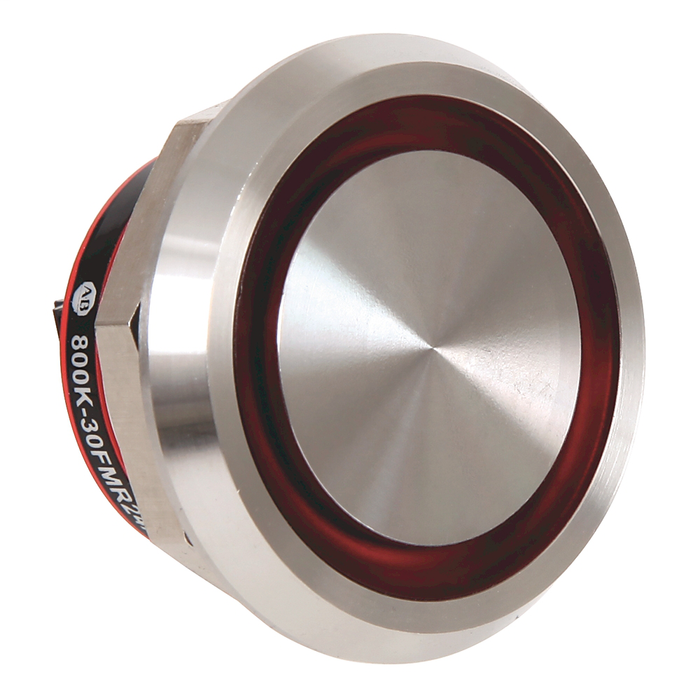 800K-30FMR24X01U100 - 800K Piezo Operators, 30.5 mm Operator Size, Flush, Momentary Operator Type, Red, 24V DC, 1 N.C. Contact Block, Custom symbol