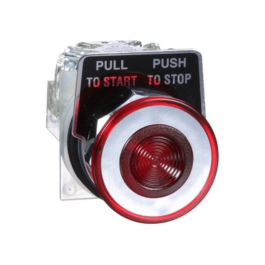 9001KR9RH13 - 30mm Push Button, Type K, push pull operator, red mushroom cap, 1 NO and 1 NC
