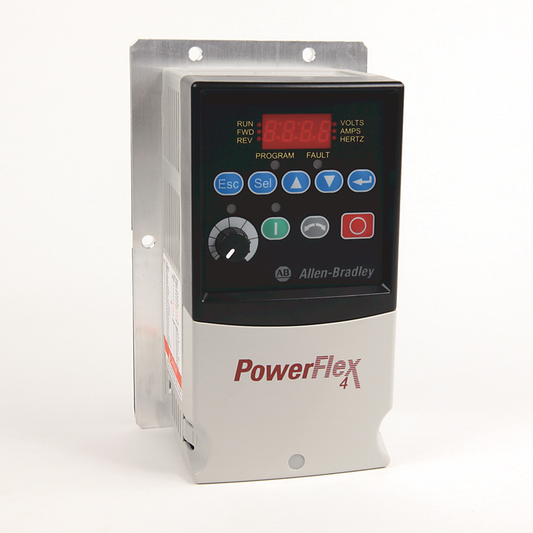 22A-B2P3H204 - PowerFlex4 AC Drive, 240 (208)VAC, 3PH, 2.3 Amps, 0.37 kW, 0.5 HP,Frame Size A, IP20 (Heatsinkless), LED Display, Fixed Digital Keypad / Flash ROM, No CE Compliant Filter, RS485