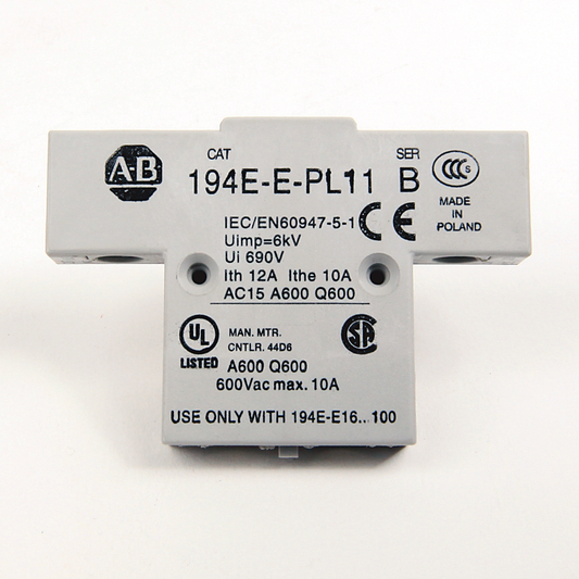 194E-E-PL11 - Accesorios 194E, Bloque de contactos auxiliares, 16 - 100 A, 1 NA, 1 NCLB, Montaje frontal/en puerta