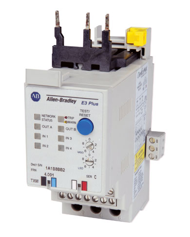 193-EC3DD - 193-EC3, E3 Plus Electronic Motor Protection Relay, 4 Inputs 2 Outputs, PTC thermistor input, DeviceLogix Series B, External ground fault sensor input, Direct Contactor Mount, 9-45A