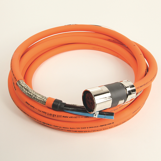 2090-CPBM7DF-08AA05 - SpeedTEC Cable, Motor Power With Brake Wires, SpeedTec DIN Connector, Drive-end, Flying-lead, 8 AWG, Standard (Non-Flex), 5 Meters