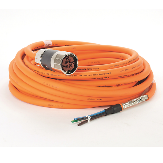 2090-CPWM7DF-10AA15 - SpeedTEC Cable, Motor Power Only, SpeedTec DIN Connector, Drive-end, Flying-lead, 10 AWG, Standard (Non-Flex), 15 Meters