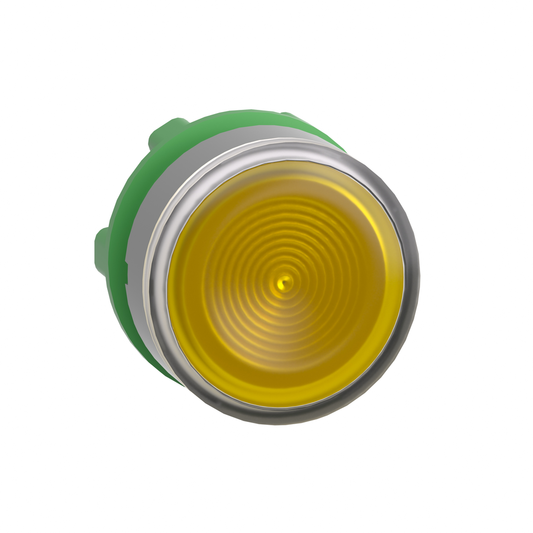 ZB5AW383SC0 - Cabezal para pulsador iluminado, Harmony XB5, bisel gris, empotrada en amarillo, 22 mm, LED universal, retorno por resorte, lente ranurada