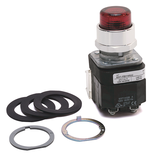 800T-PBH16AD1 - 30.5mm Type 4/13 Mom. Contact PB-Illum., Amber, Ext. Hd w/o Guard, LED, 120V AC 50/60 Hz, 1 NO