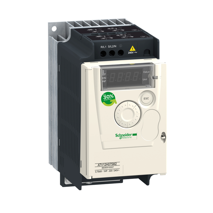 ATV12H075M3 - variable speed drive, Altivar 12, 0.75kW, 1hp, 200 to 240V, 3 phases, with heat sink