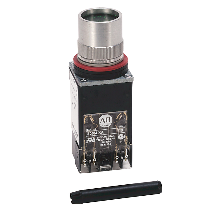 800MR-QA24W - 800MR Momentary Contact Push Button Units, Illuminated, Full Voltage, Flush Head, Incandescent Illumination, 24 V AC/DC, White, No Contacts, Stab Terminals