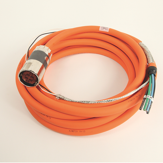 2090-CPBM7DF-10AA07 - SpeedTEC Cable, Motor Power With Brake Wires, SpeedTec DIN Connector, Drive-end, Flying-lead, 10 AWG, Standard (Non-Flex), 7 Meters