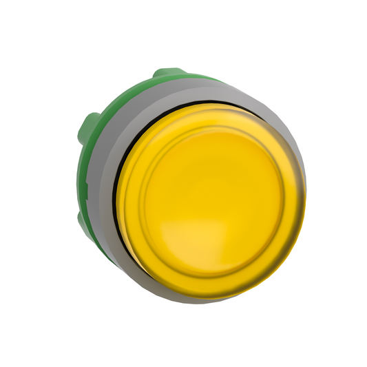 ZB5AW183C0 - Head for illuminated push button, Harmony XB5, grey bezel, yellow projecting, 22mm, universal LED, plain lens