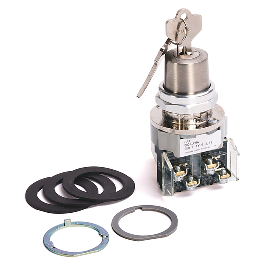30.5mm Type 4/13 3 Pos. Cyl. Lock Sel. Switch, Spring Rtn fr/ Right, Lock Left, Std. Key, D020 Key
