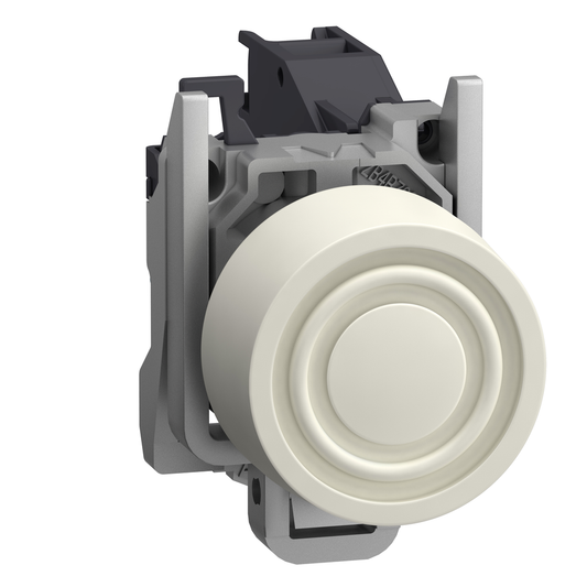 XB4BPS11GEX - Pulsador completo, Harmony XB4 - ATEX D, blanco saliente con fuelle, metal, 22 mm, retorno por resorte, 1 NO