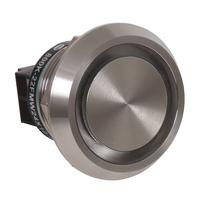 800K-22FMW24X10E100H - 800K Piezo Operators, 22.5 mm Operator Size, Flush, Momentary Operator Type, White, 24V DC, 1 N.O. Contact Block, Custom text - font size 16 pt