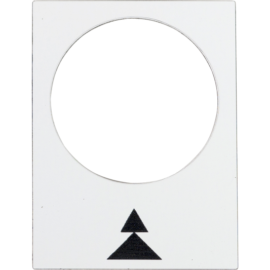 ZB2BY4909 - Leyenda marcada, Harmony XAC, placa de identificación, 30 x 40 mm, plástico, blanco, botón pulsador de 22 mm, punta de flecha doble marcada en negro