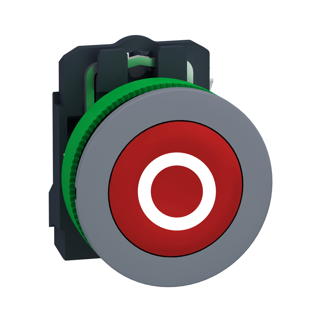 XB5FA4322C0 - Push button, Harmony XB5, antimicrobial, grey bezel, red flush, 30mm, spring return, 1NC, white marked O