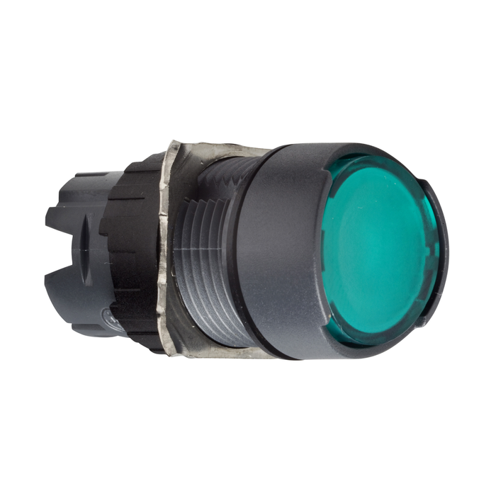 ZB6AF3 - Head for illuminated push button, Harmony XB6, green flush pushbutton Ø 16 latching integral LED