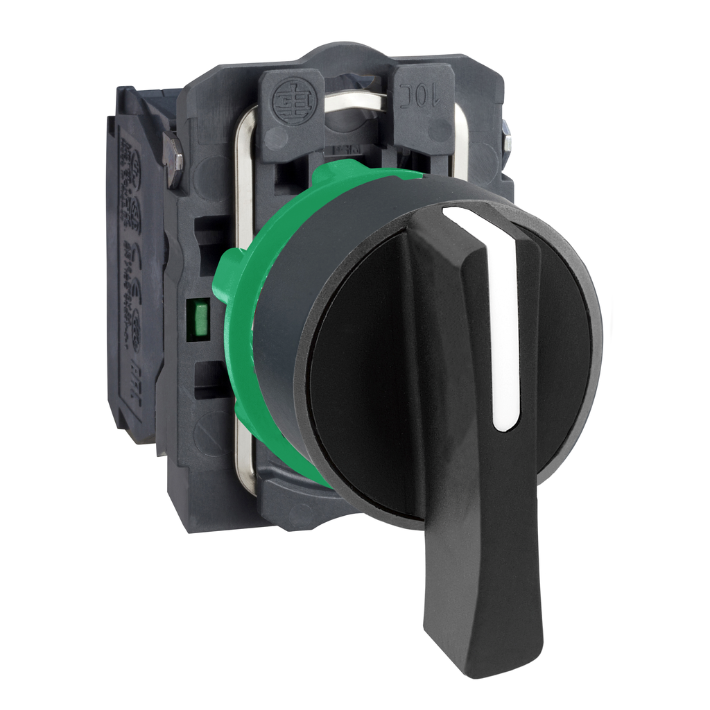 XB5AJ33 - Interruptor selector, Harmony XB5, plástico, negro, 22 mm, mango largo, 3 posiciones, fijación, 2 NA