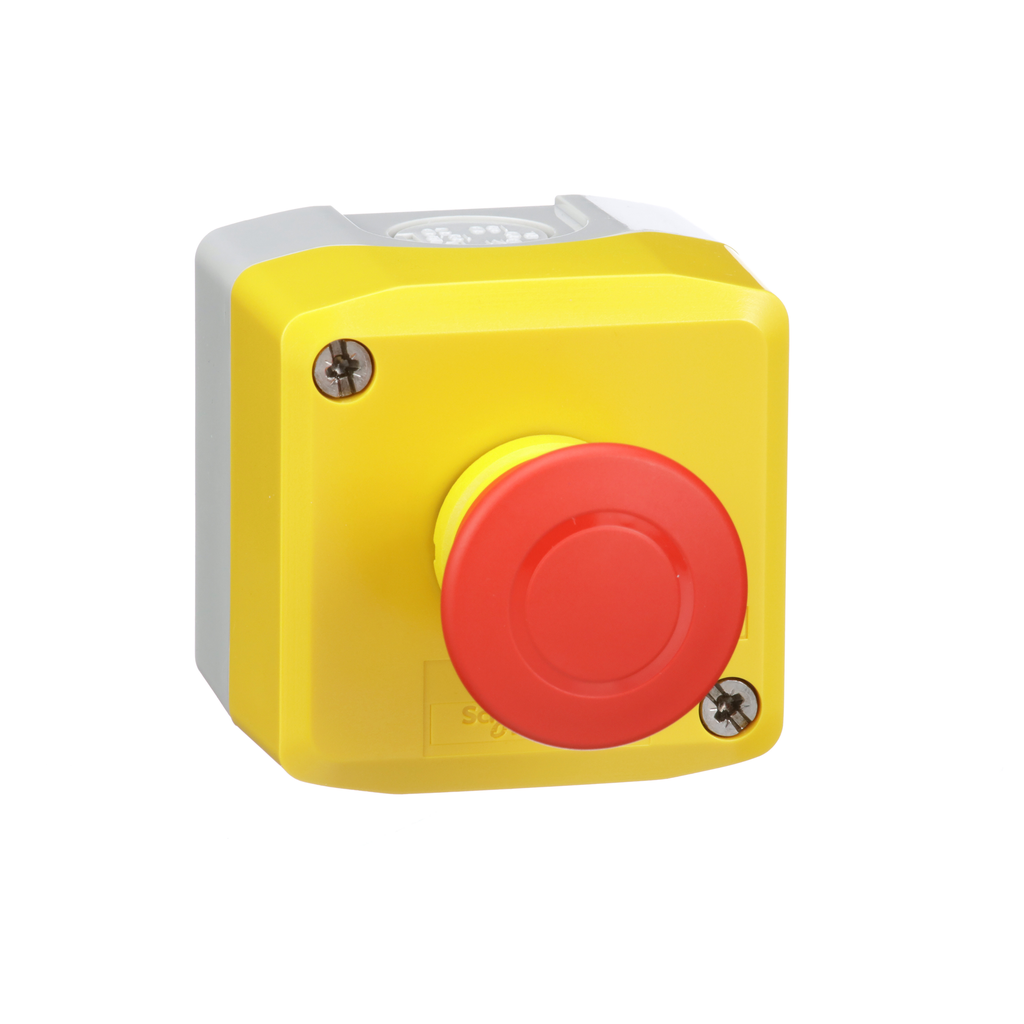 XALK198H7 - Harmony, yellow control station, red mushroom head push button, 40 mm push pull, 1 NC