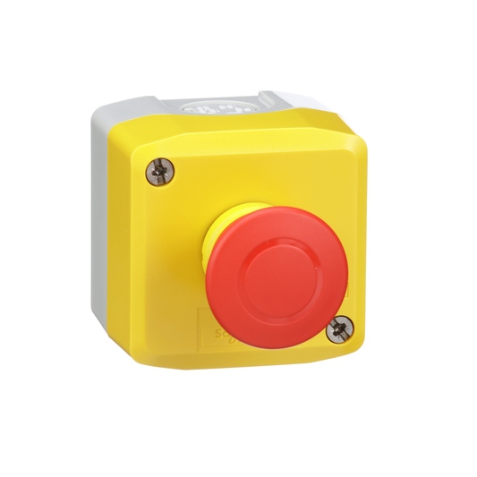 XALK198H7 - Harmony, yellow control station, red mushroom head push button, 40 mm push pull, 1 NC