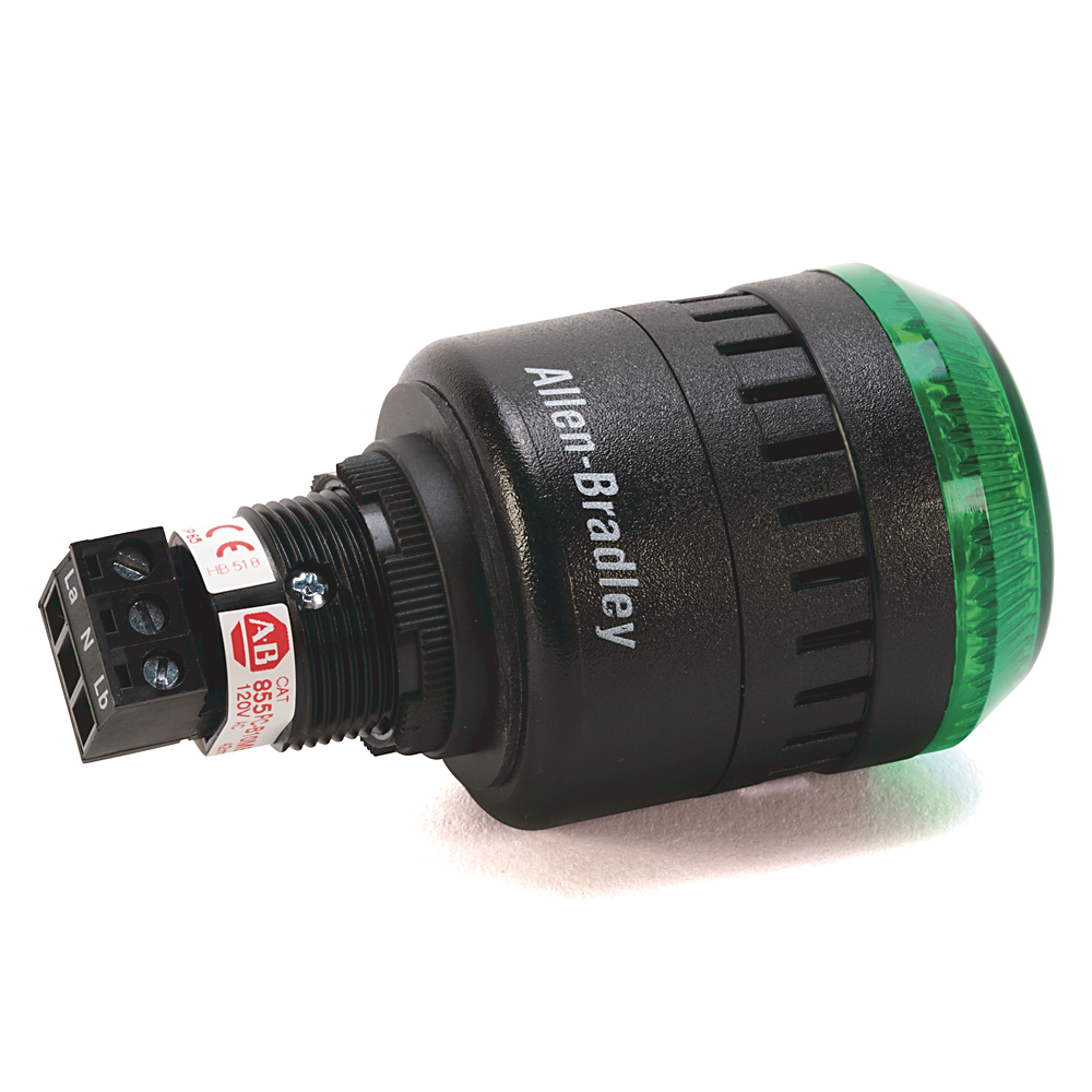 Sirena de montaje en panel 855PC con LED, carcasa negra, 240 V CA, 45 mm, lente roja, orificio de montaje de 22,5 mm