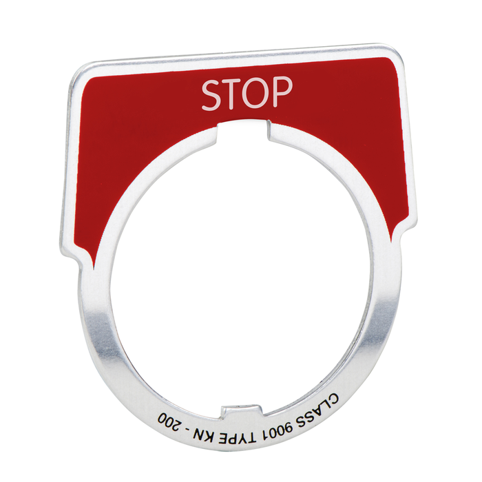 30mm Push Button, Type K, aluminum legend plate, red, marked STOP