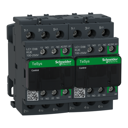 LC2D38KUE - Contactor inversor TeSys Deca - 3P - &lt;= 440 V - 38 A AC-3 - Bobina 100...250 V AC/DC