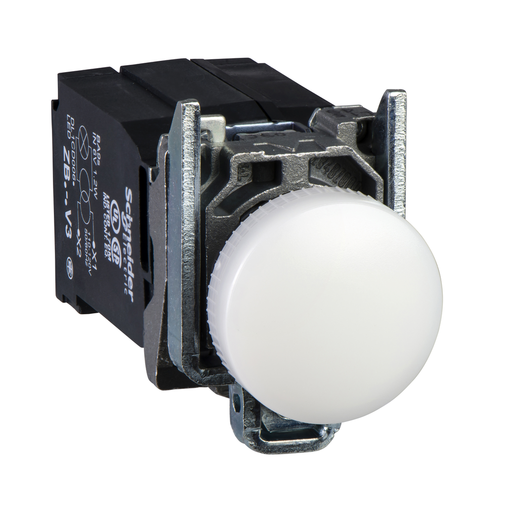 XB4BV31 - Luz piloto, Harmony XB4, luz incandescente, blanca, 22 mm, con lente lisa, bombilla BA9s, 110…120 V