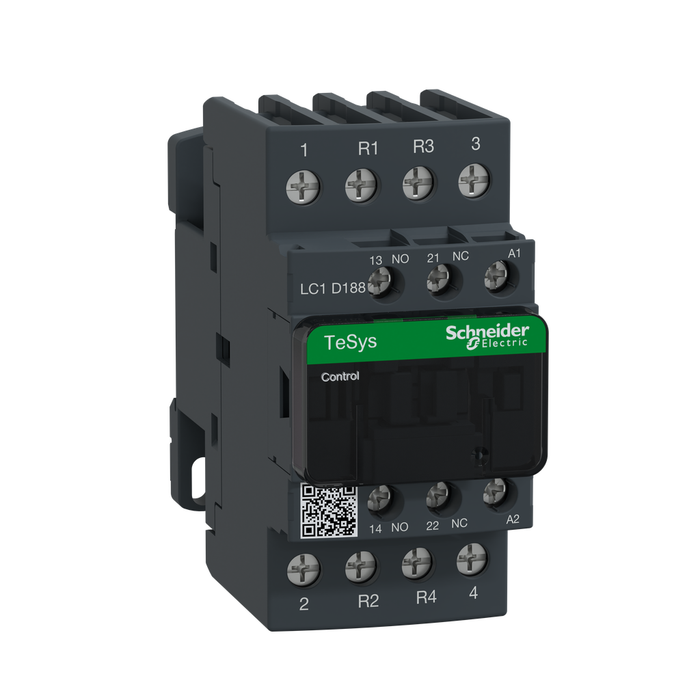 LC1D188B7 - IEC contactor, TeSys Deca, nonreversing, 32A resistive, 4 pole, 2 NO and 2 NC, 24VAC 50/60Hz coil, open style