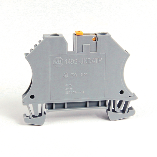 1492-JKD4TP - 1492-J IEC Terminal Block, Knife Disconnect Feed-Through, 4 mm (# 22 AWG - # 10 AWG) or 2.5 mm (# 22 AWG - # 12 AWG), With Test Plug Socket, Gray (Standard)
