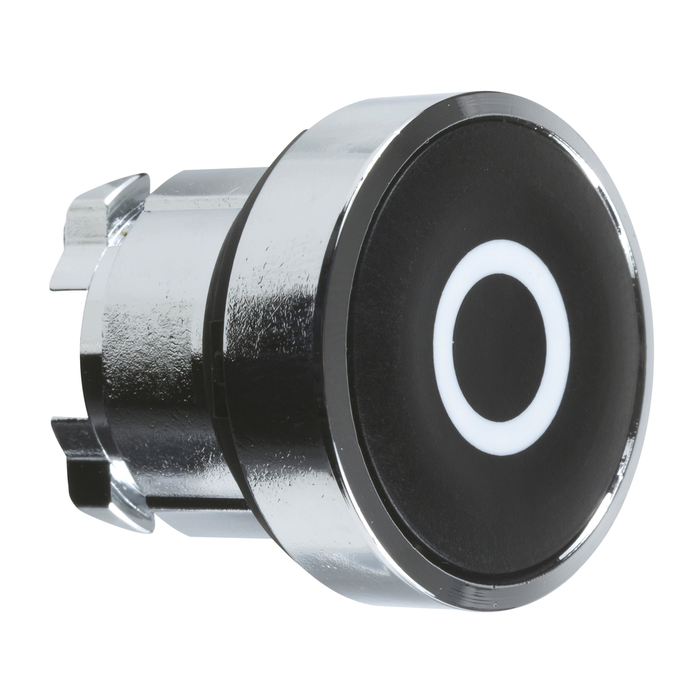 ZB4BA232 - Push button head, Harmony XB4, metal, flush, black, 22mm, spring return, marked O