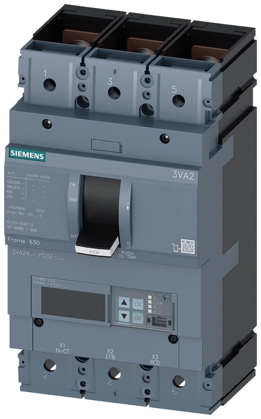 3VA2463-6KQ32-0AA0 - BRKR 3VA24 3P 630A 85KA ETU8-LSIG TUERCA