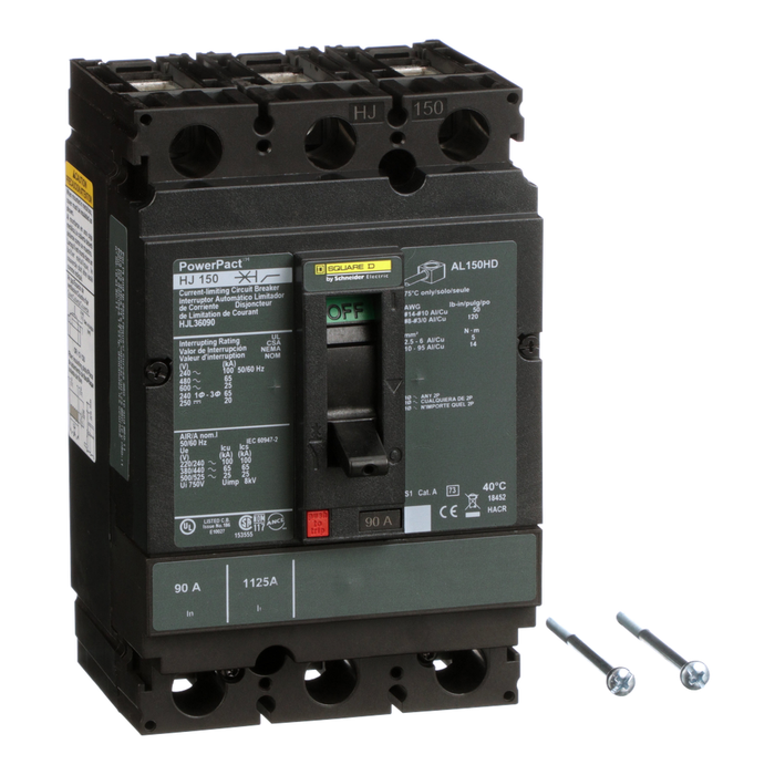 HJL36090 - Circuit breaker, PowerPacT H, 90A, 3 pole, 600VAC, 25kA, lugs, thermal magnetic, 80%