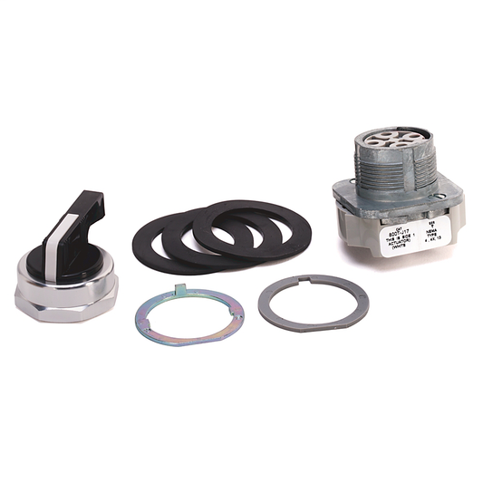 800T-J18KC1 - 800T 3 Position, Knob/Wing Lever,, White, Knob Lever Spring Rtn fr/ Left, Cam and Contact Blocks, 3 Position